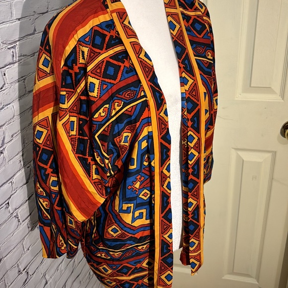 Early 2000s Lucky Brand 100% Silk Geometric Print Kimono - Picture 3 of 7